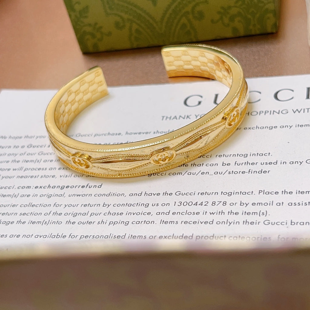 Vintage Gold Engraved Cuff Bracelet