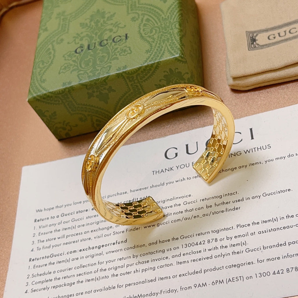 Vintage Gold Engraved Cuff Bracelet