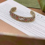 Antique Floral Cuff Bracelet with Pink Gemstone Detailing