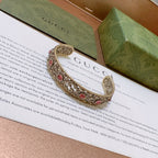 Antique Floral Cuff Bracelet with Pink Gemstone Detailing