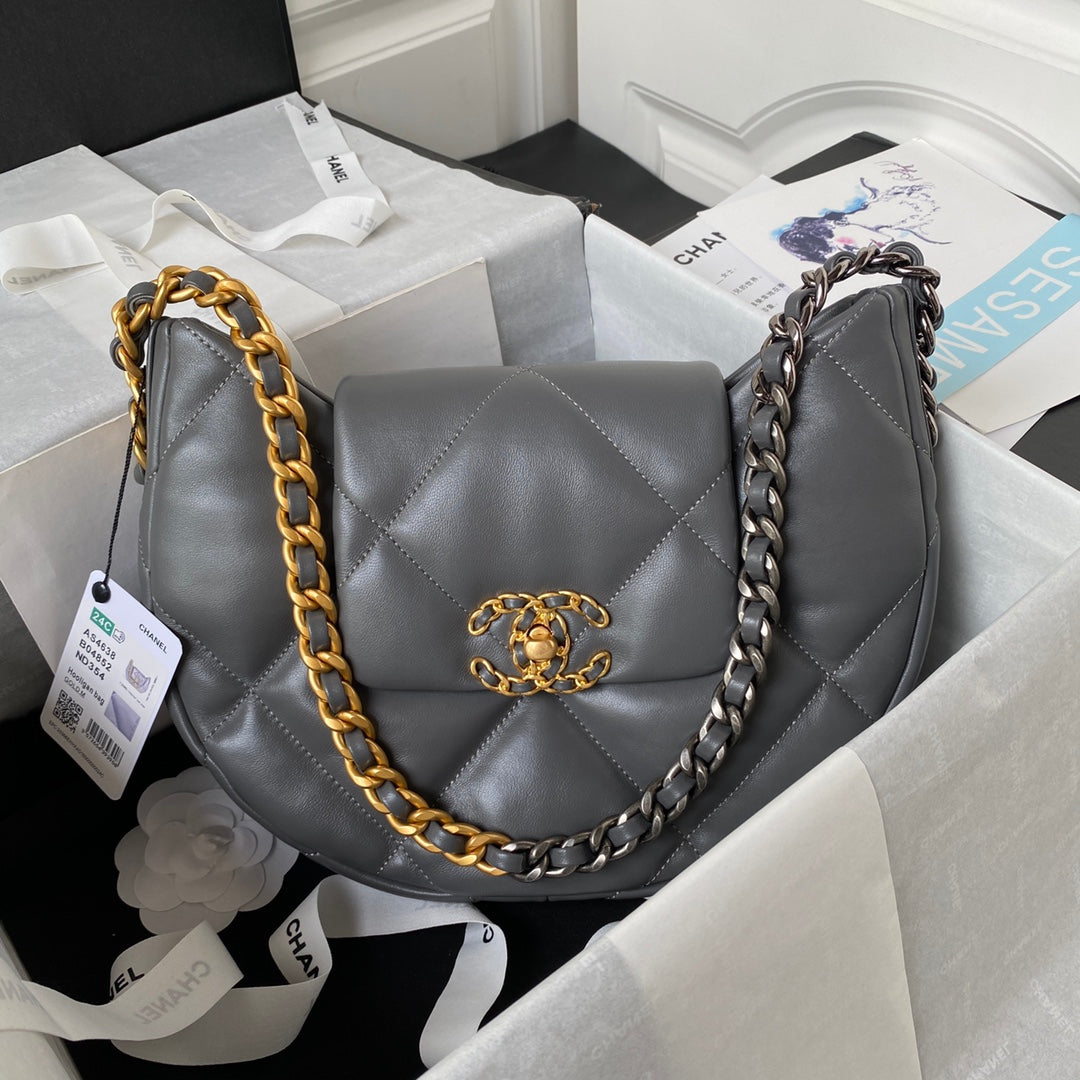 Quilted Half-Moon Lambskin Shoulder Bag