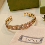 Antique Gold Open Cuff Bracelet with Engraved Double G Motif