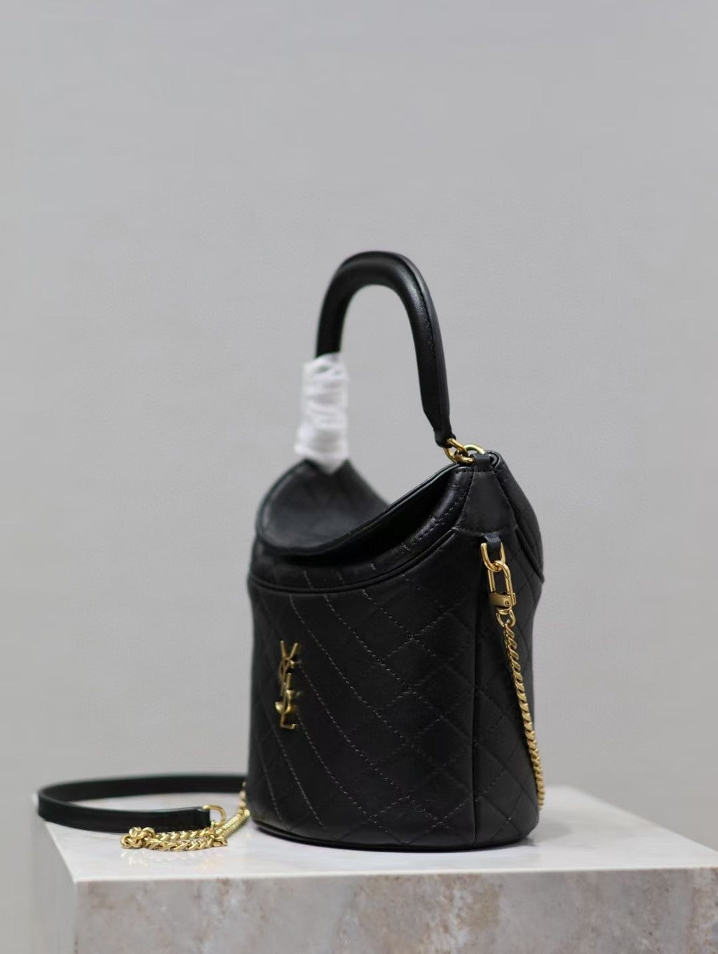 Saint Laurent Gaby Bucket Bag in Black Quilted calfskin Leather - Detail View 4