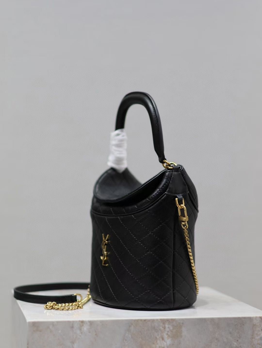 Saint Laurent Gaby Bucket Bag in Black Quilted calfskin Leather - Detail View 4