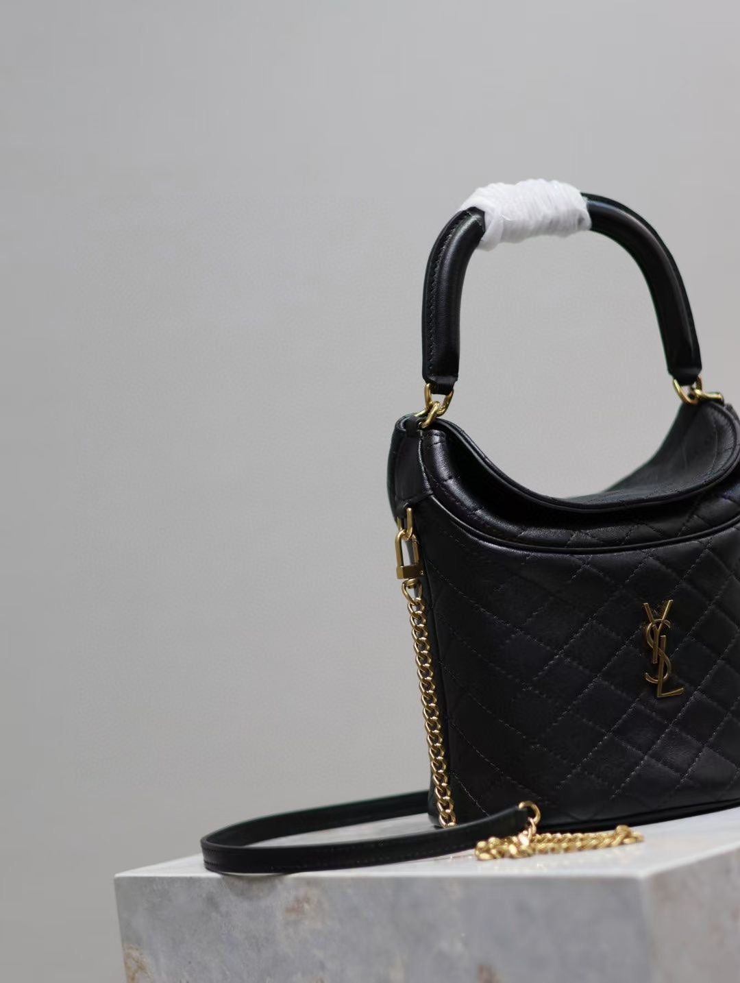 Saint Laurent Gaby Bucket Bag in Black Quilted calfskin Leather - Detail View 3