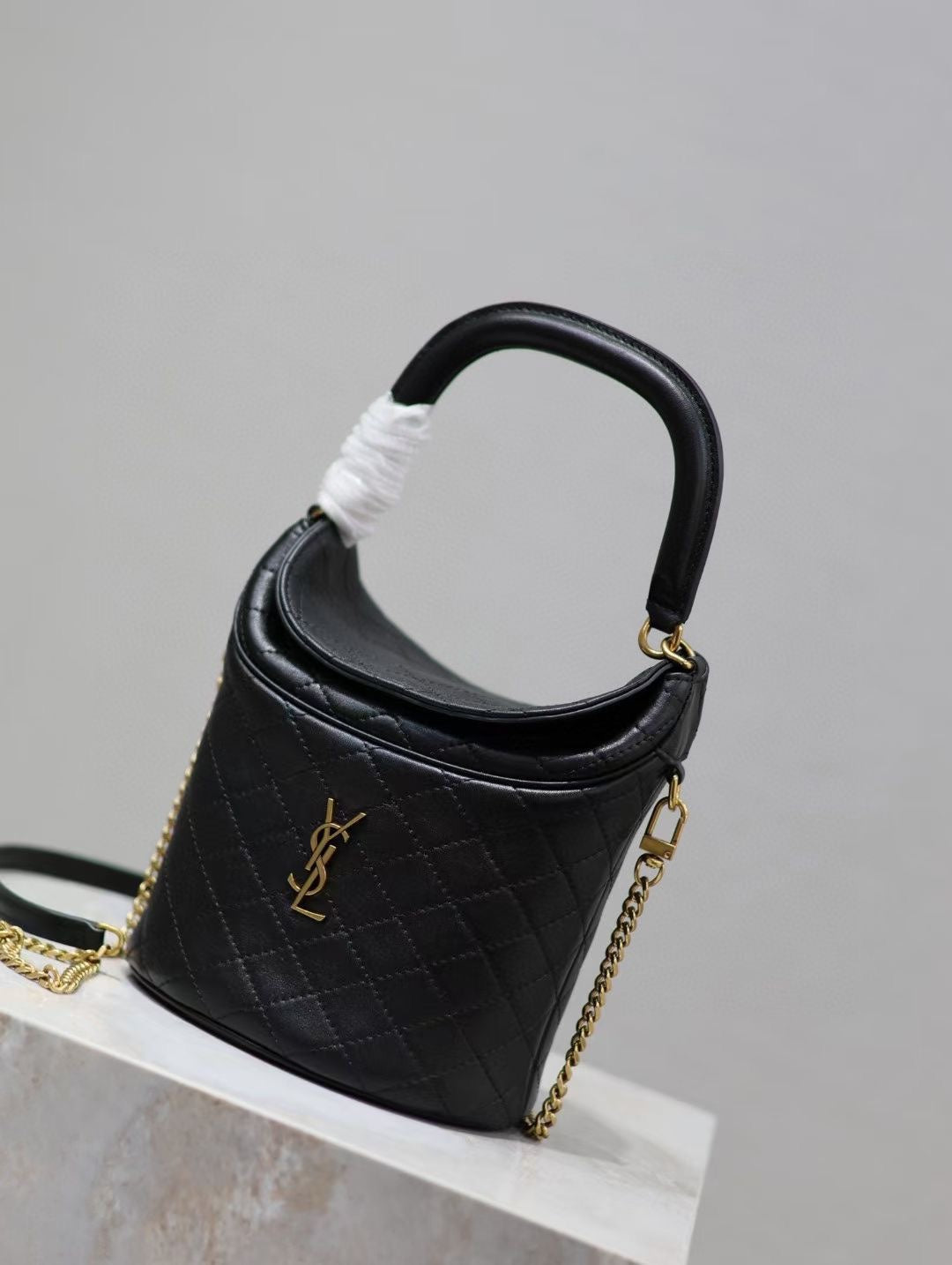 Saint Laurent Gaby Bucket Bag in Black Quilted calfskin Leather - Detail View 2