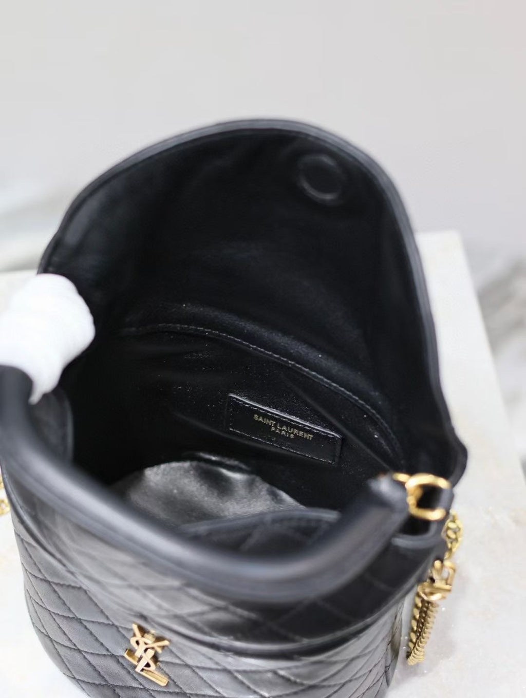 Saint Laurent Gaby Bucket Bag in Black Quilted calfskin Leather - Detail View 7