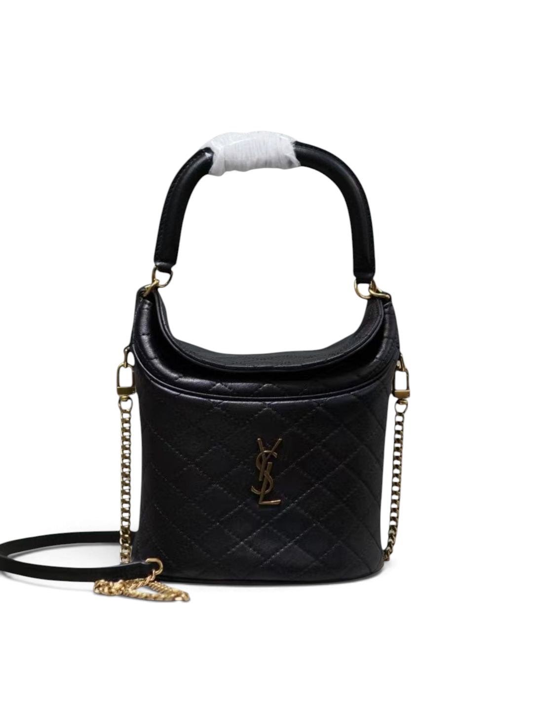 Saint Laurent Gaby Bucket Bag in Black Quilted calfskin Leather - Front View