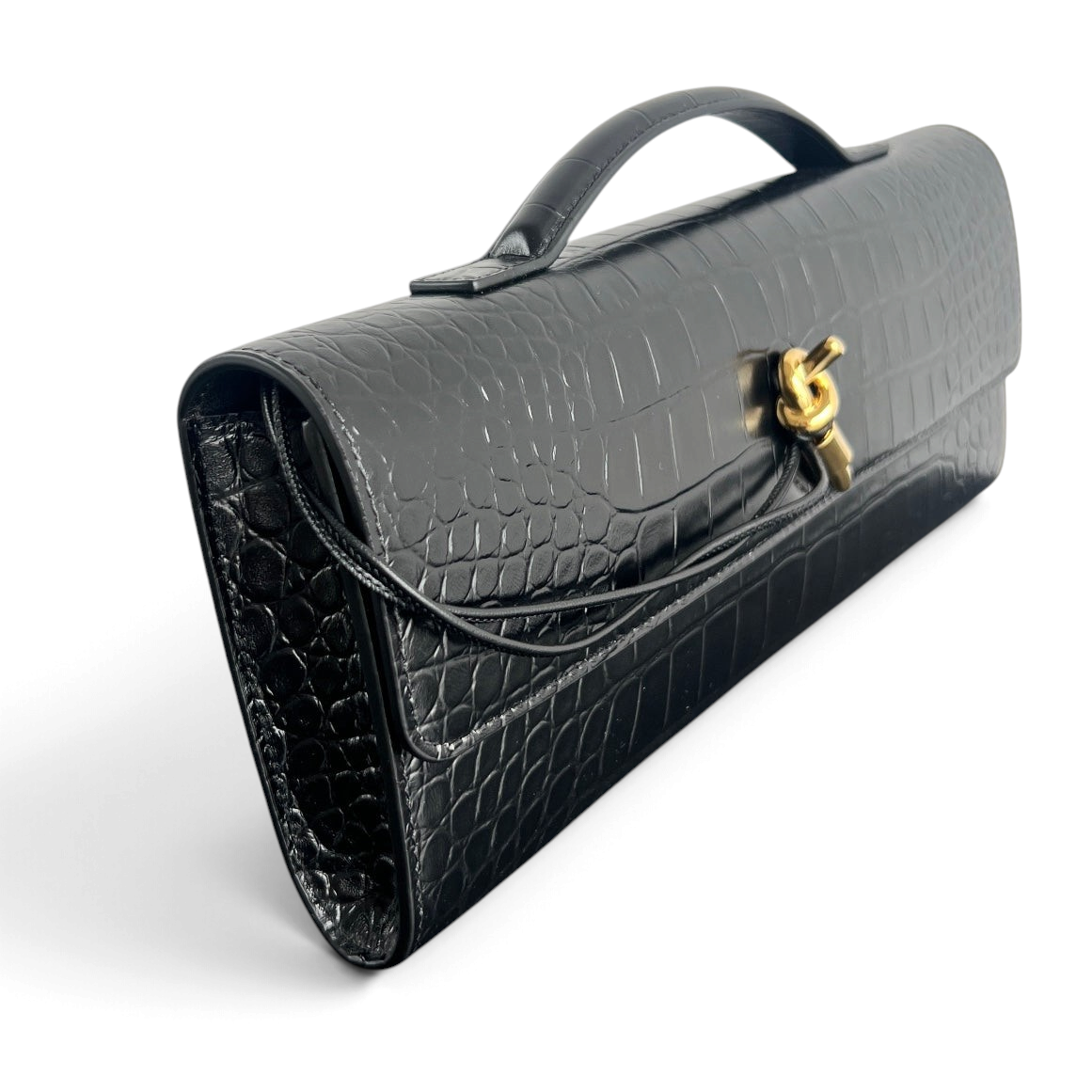 Crocodile-Embossed Long Clutch Bag - View 3