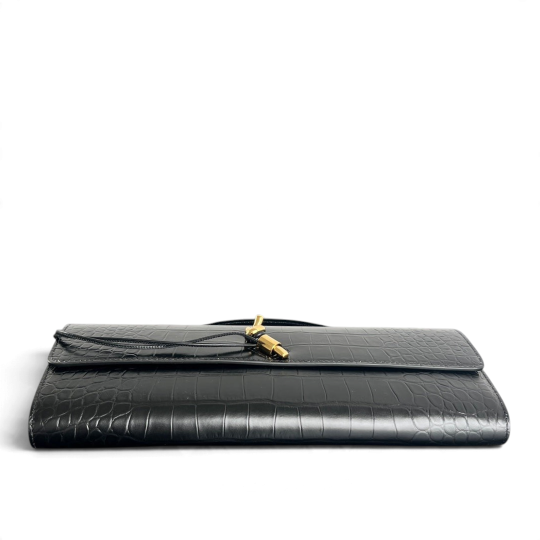 Crocodile-Embossed Long Clutch Bag - View 4