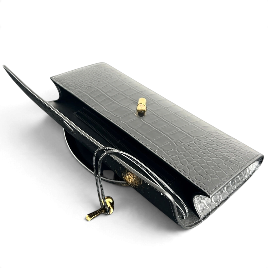 Crocodile-Embossed Long Clutch Bag - View 5