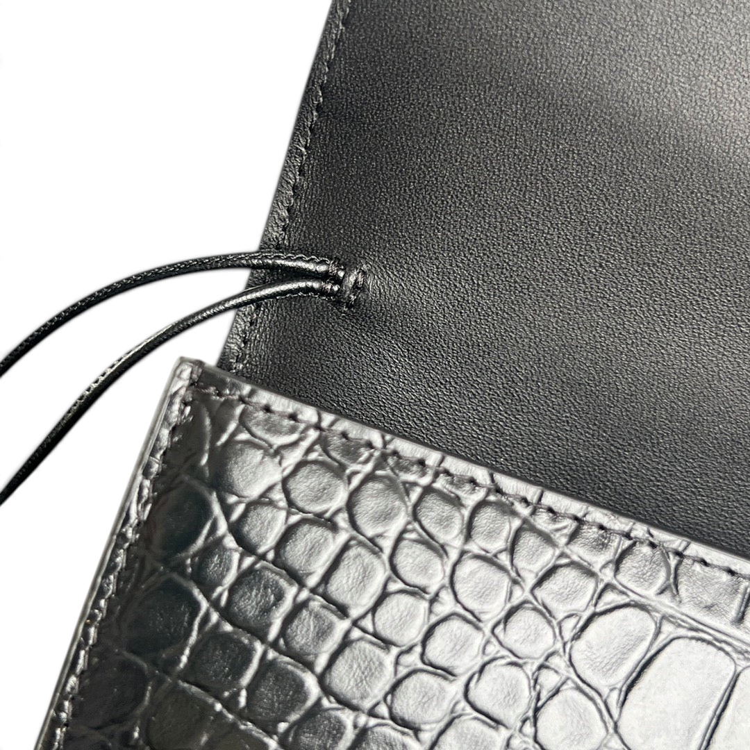 Crocodile-Embossed Long Clutch Bag - View 7