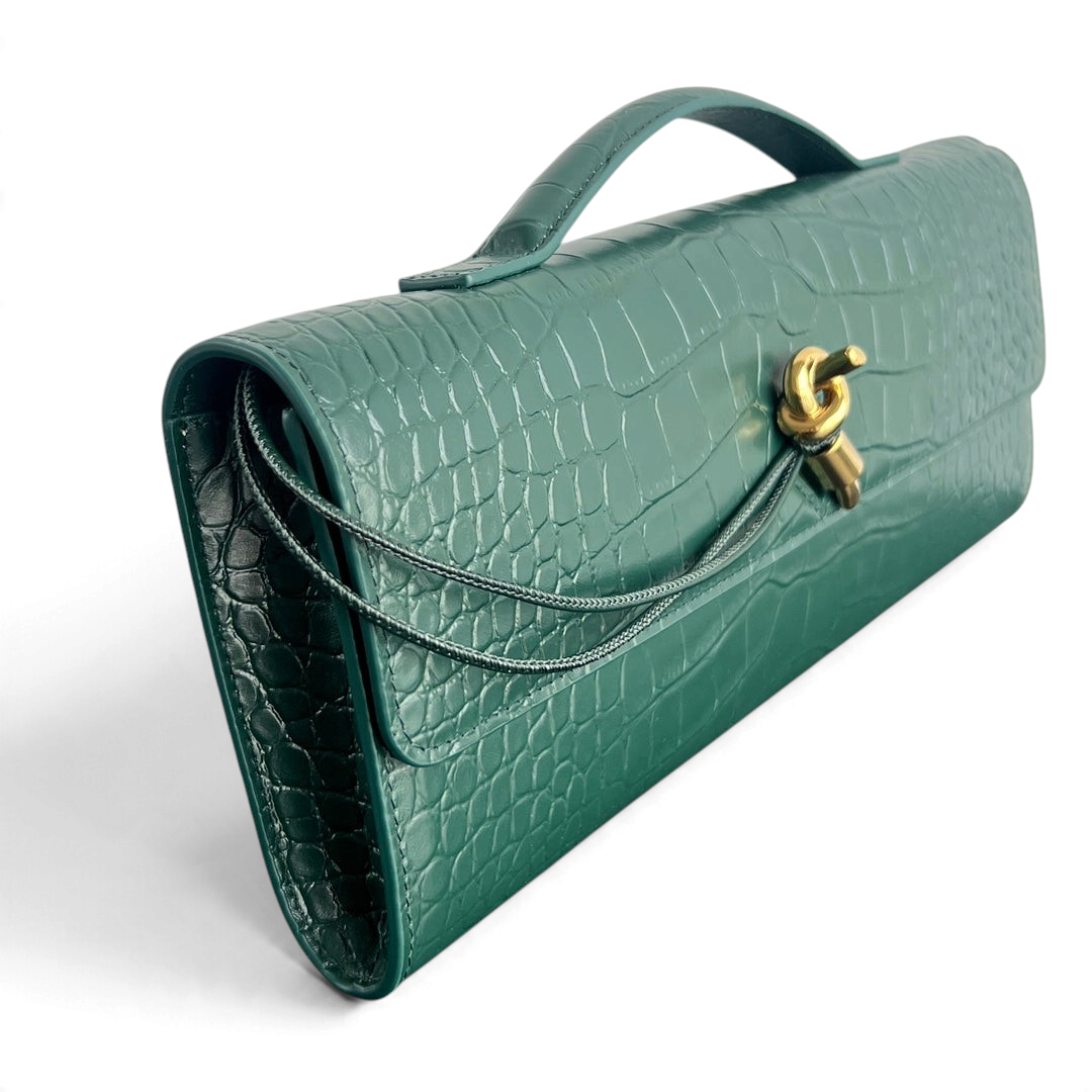 Crocodile-Embossed Long Clutch Bag - View 3