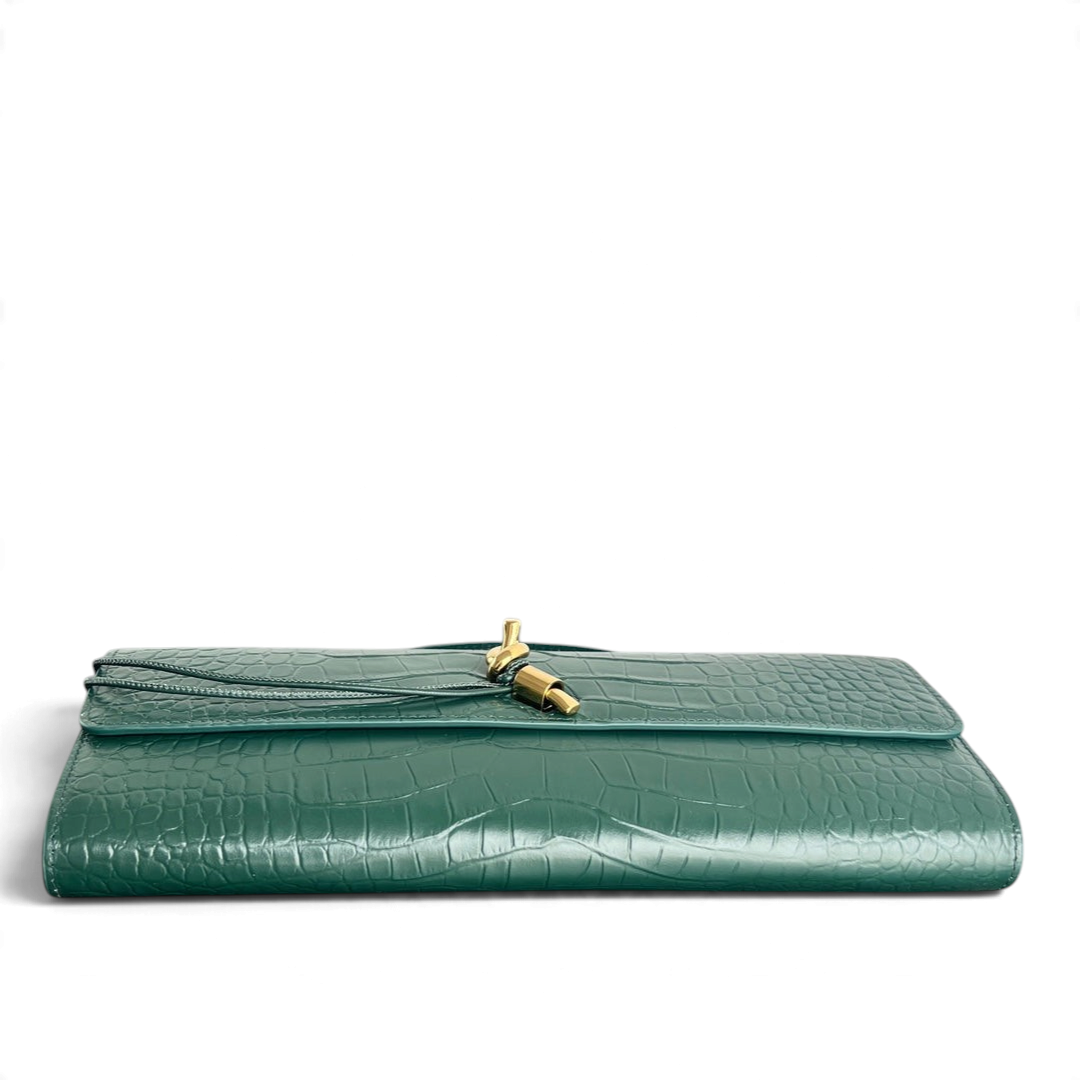 Crocodile-Embossed Long Clutch Bag - View 4
