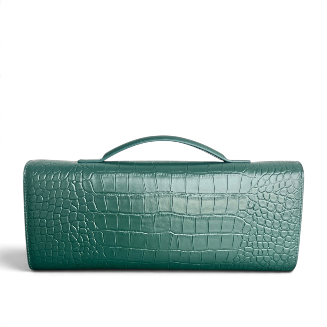 Crocodile-Embossed Long Clutch Bag - View 2