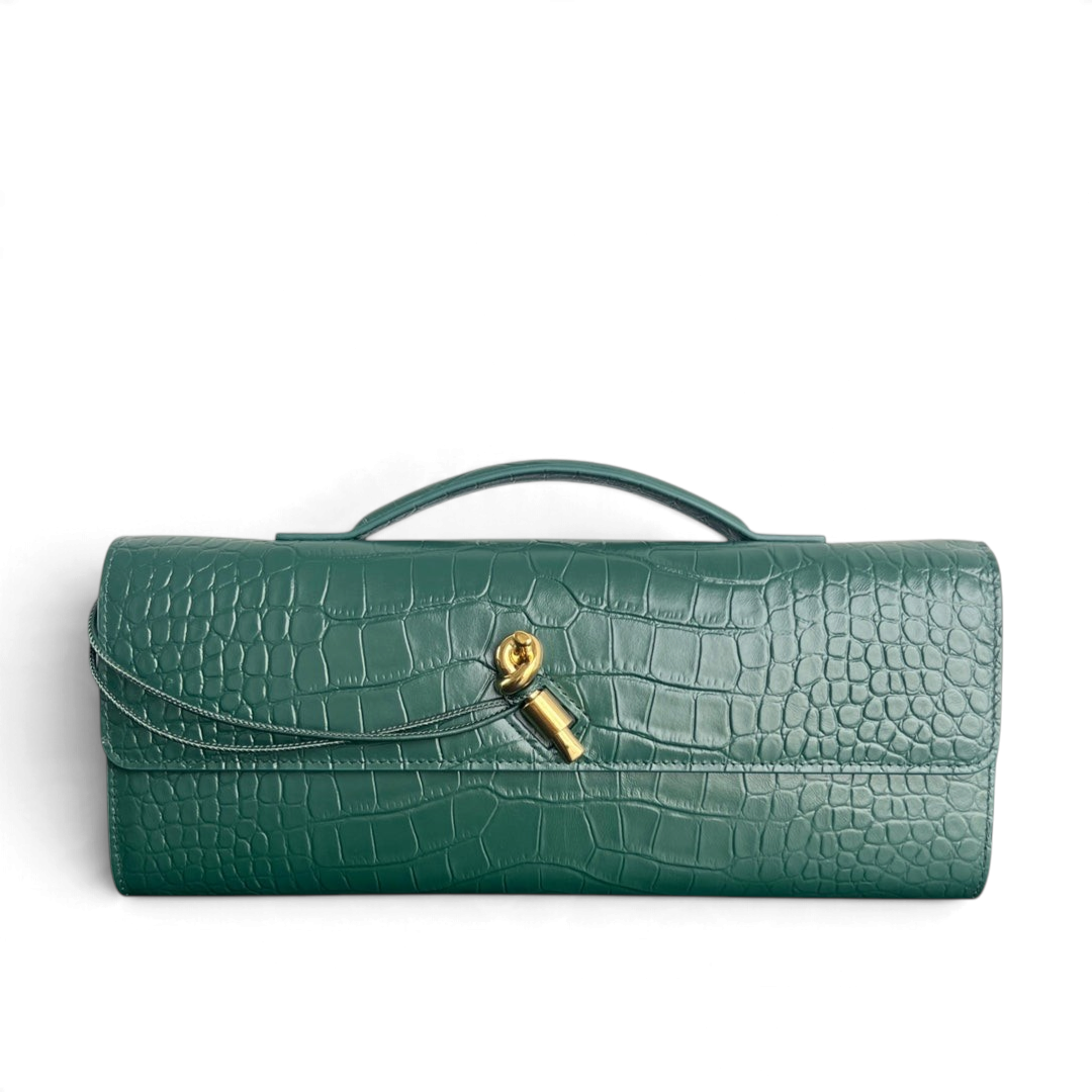 Crocodile-Embossed Long Clutch Bag - View 1