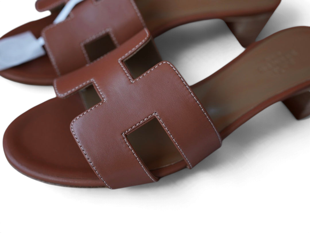 Oasis Box Calfskin Heeled Sandals - Brown - View 3