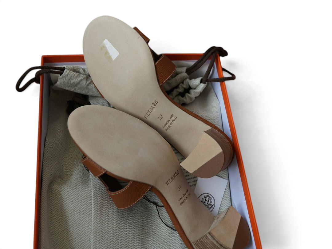 Oasis Epsom Calfskin Heeled Sandals - Tan - View 4