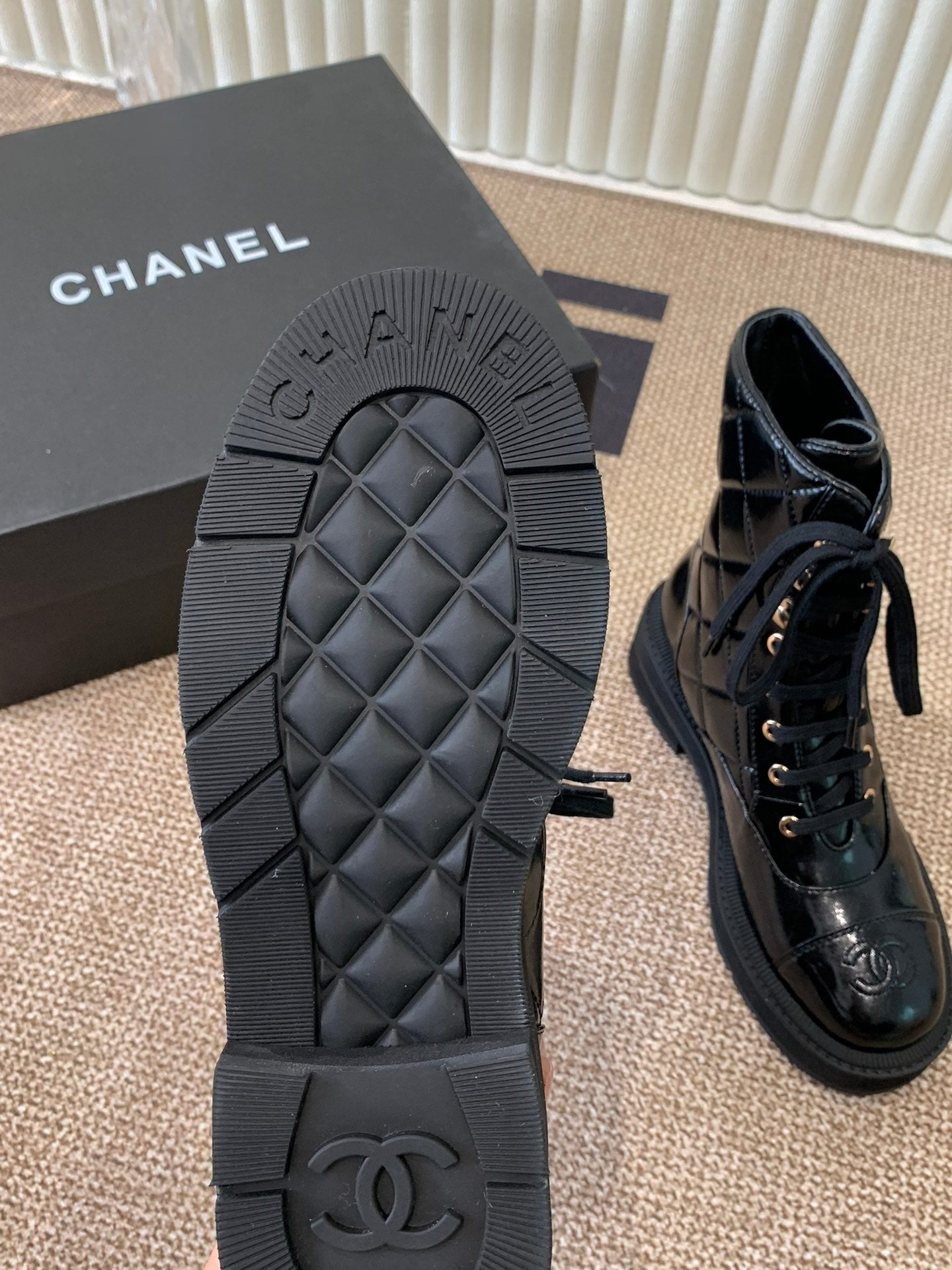 Quilted Patent Leather Ankle Boots