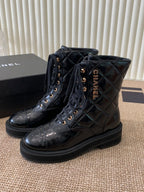 Quilted Patent Leather Ankle Boots