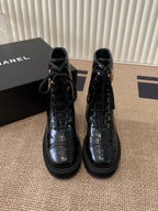 Quilted Patent Leather Ankle Boots
