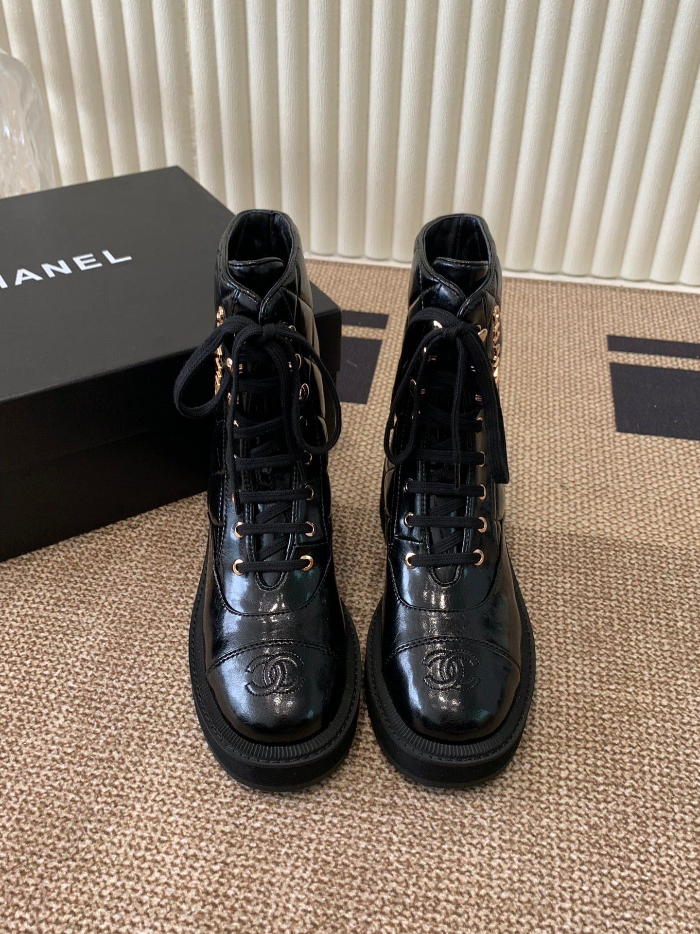 Quilted Patent Leather Ankle Boots