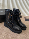 Quilted Patent Leather Ankle Boots