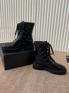 Quilted Patent Leather Ankle Boots