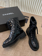 Quilted Patent Leather Ankle Boots