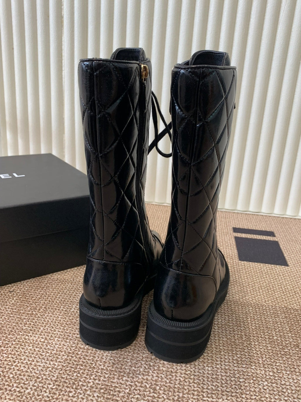 Quilted Patent Leather Lace-Up Boots