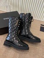 Quilted Patent Leather Lace-Up Boots