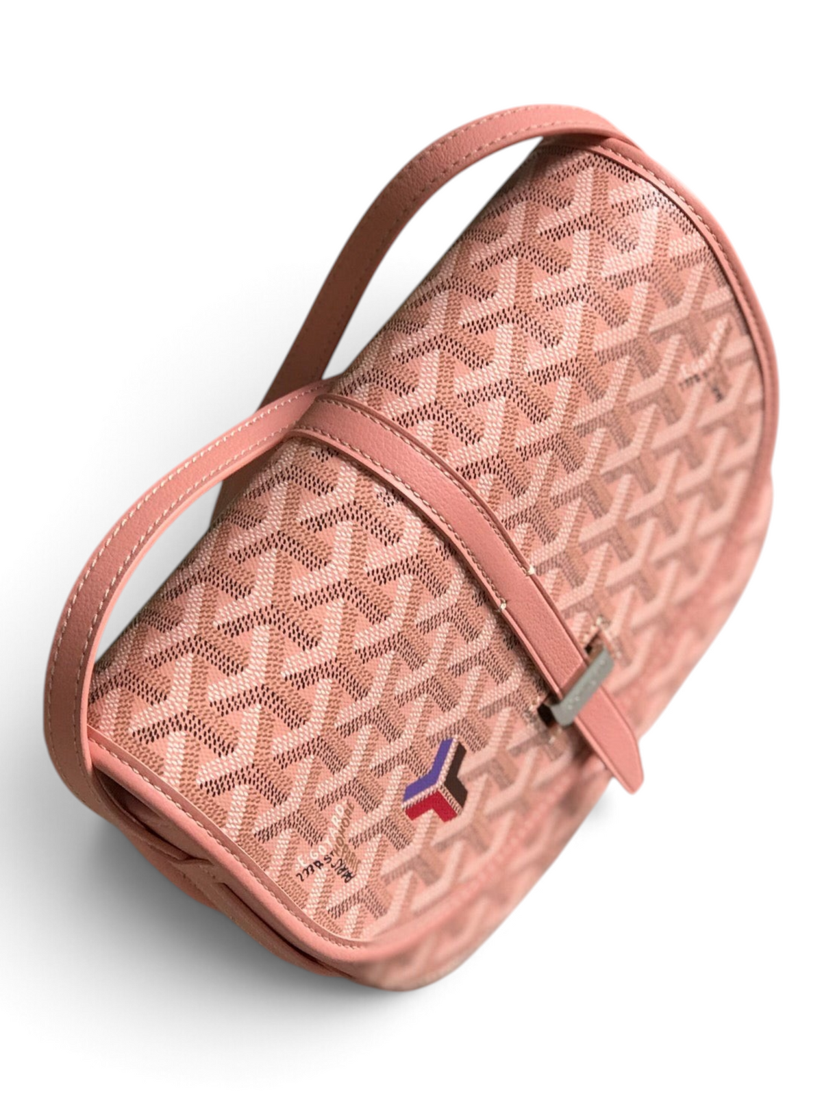 SWORD LUXURY pink Goyardine canvas Belvédère II messenger bag with leather trim and adjustable shoulder strap
