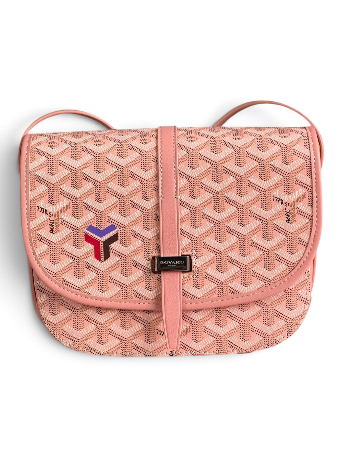 SWORD LUXURY Belvédère II messenger bag in pink Goyardine canvas with leather trim and adjustable strap