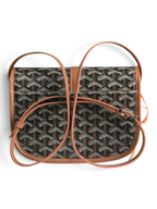 SWORD LUXURY Belvédère II messenger bag in signature Goyardine canvas with brown leather trim and adjustable strap.