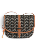 SWORD LUXURY Belvédère II messenger bag in black Goyardine canvas with tan leather trim and adjustable strap
