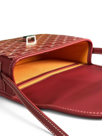 SWORD LUXURY Belvédère II messenger bag in red Goyardine canvas with smooth leather trim and open interior view