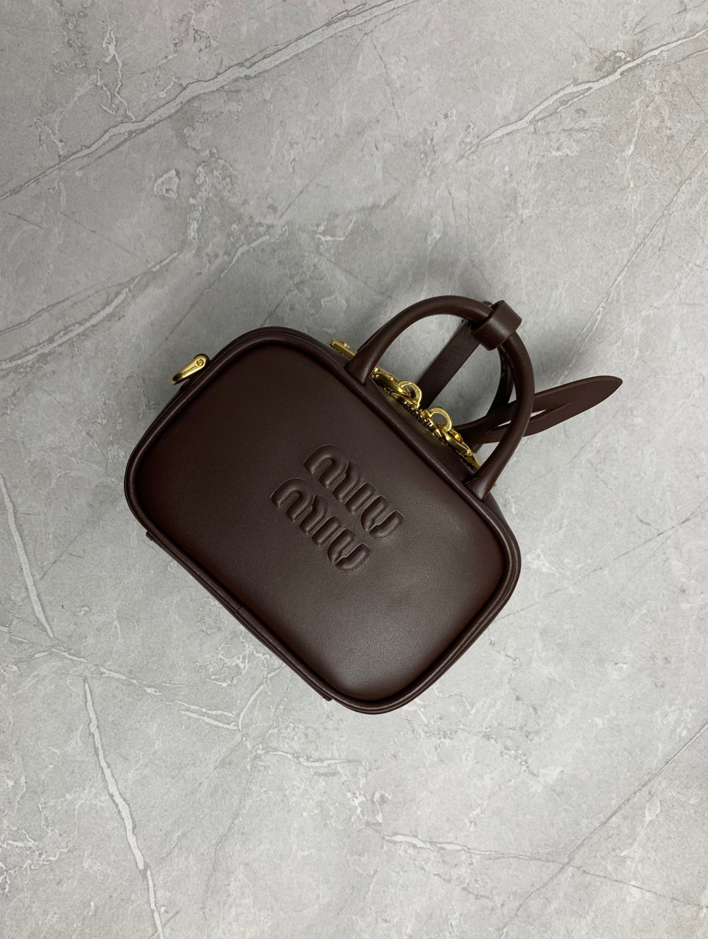 Miu Miu Mini Leather Briefcase Bag in Dark Brown - image 4