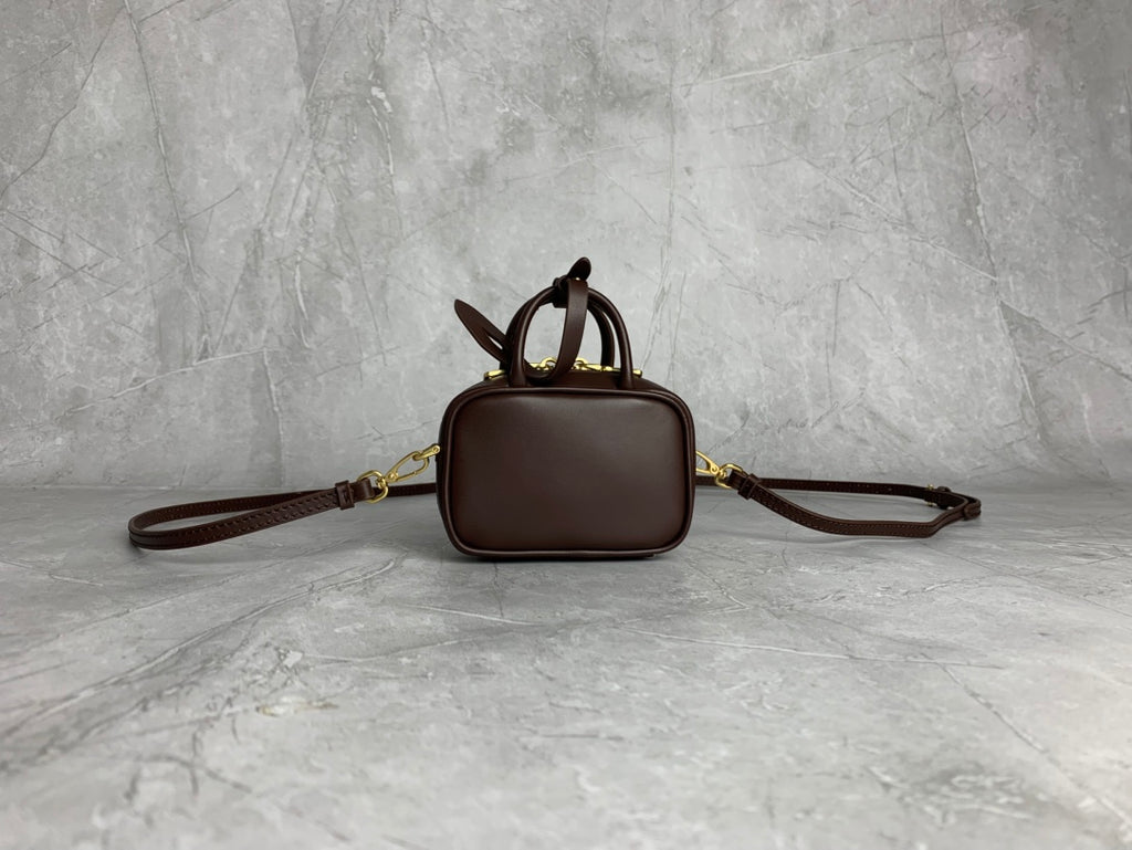 Miu Miu Mini Leather Briefcase Bag in Dark Brown - image 2