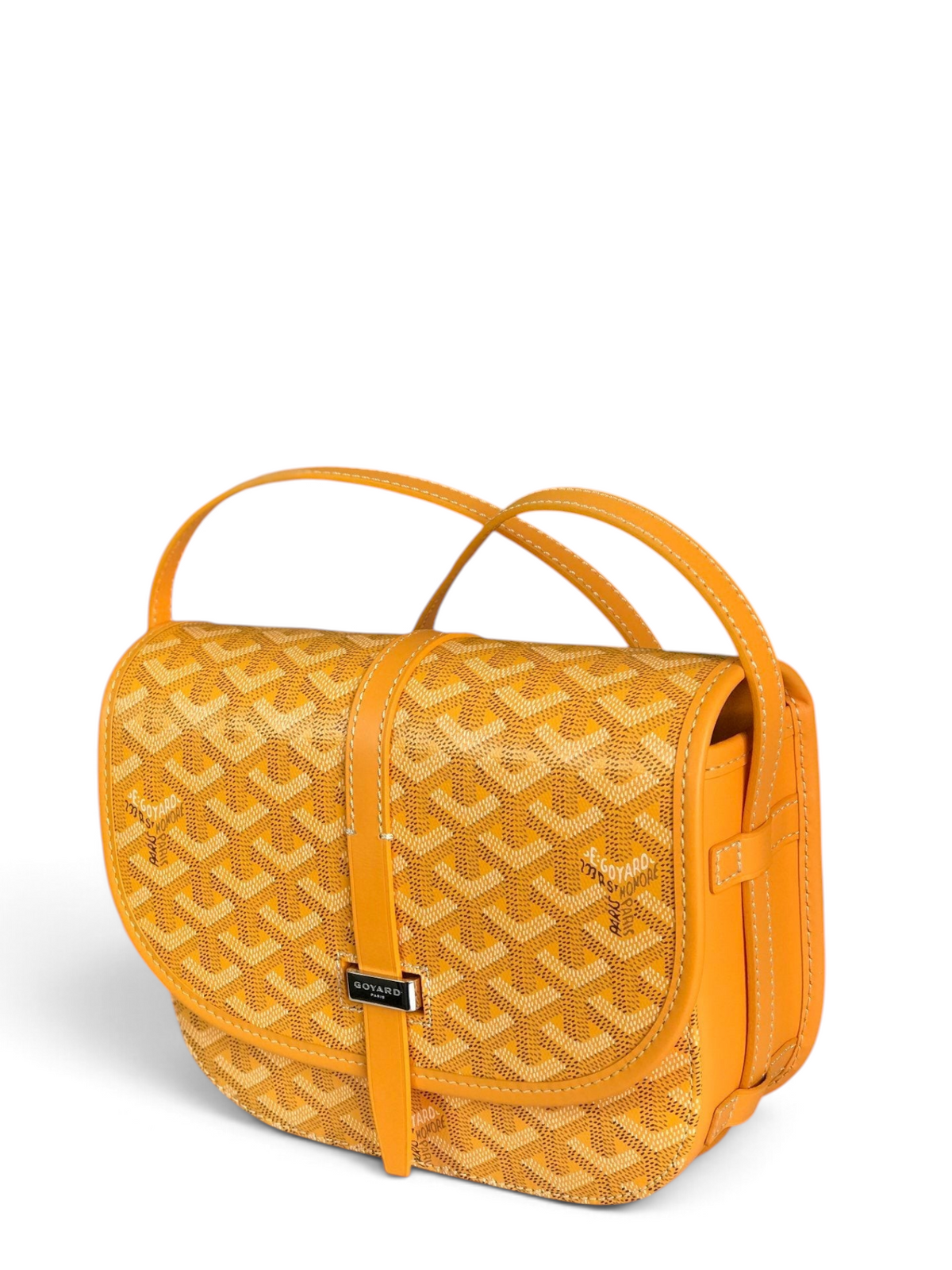 SWORD LUXURY yellow Goyardine canvas Belvédère II messenger bag with leather trim and adjustable strap