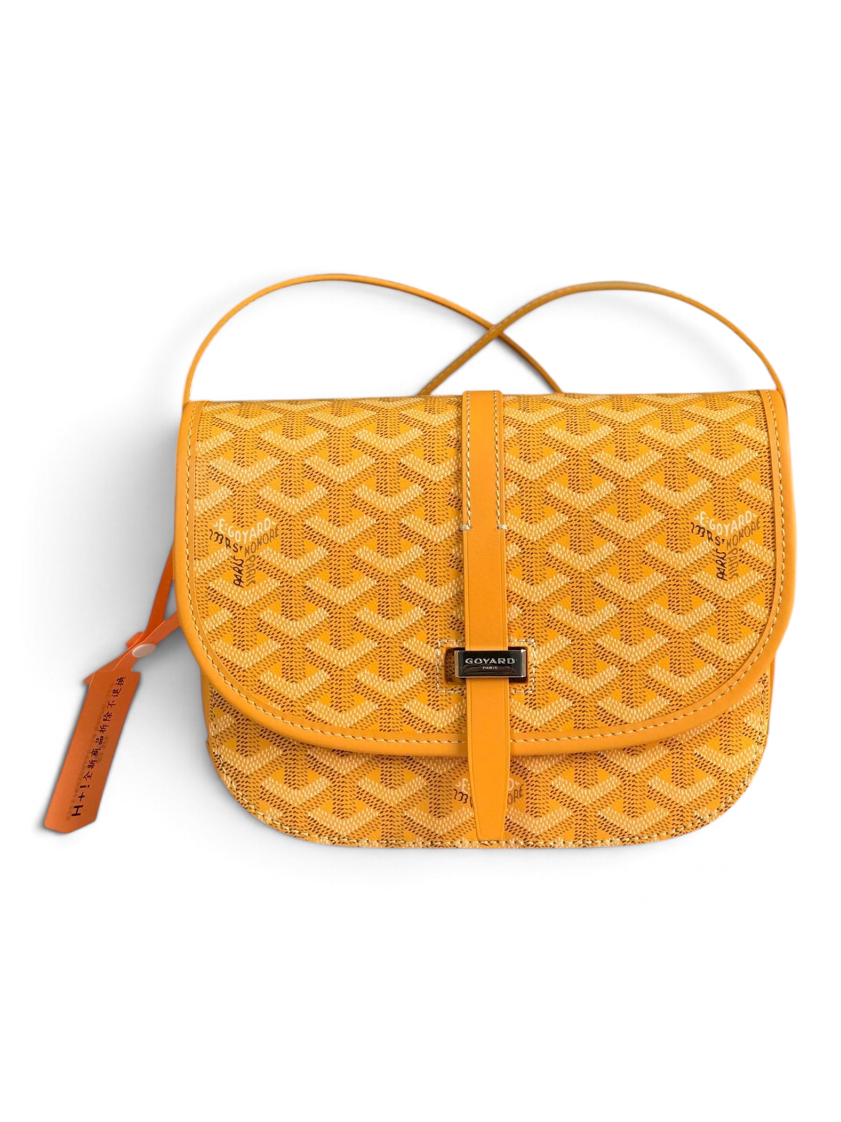 SWORD LUXURY yellow Goyardine canvas Belvédère II messenger bag with leather trim and adjustable strap