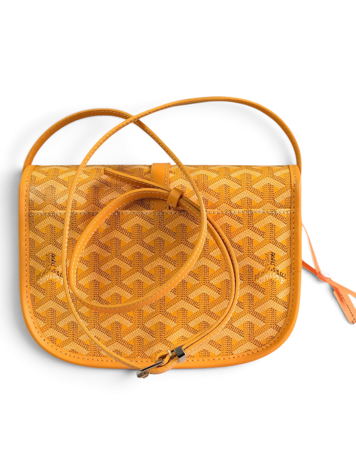 SWORD LUXURY Belvédère II messenger bag in yellow Goyardine canvas with leather trim and adjustable shoulder strap.
