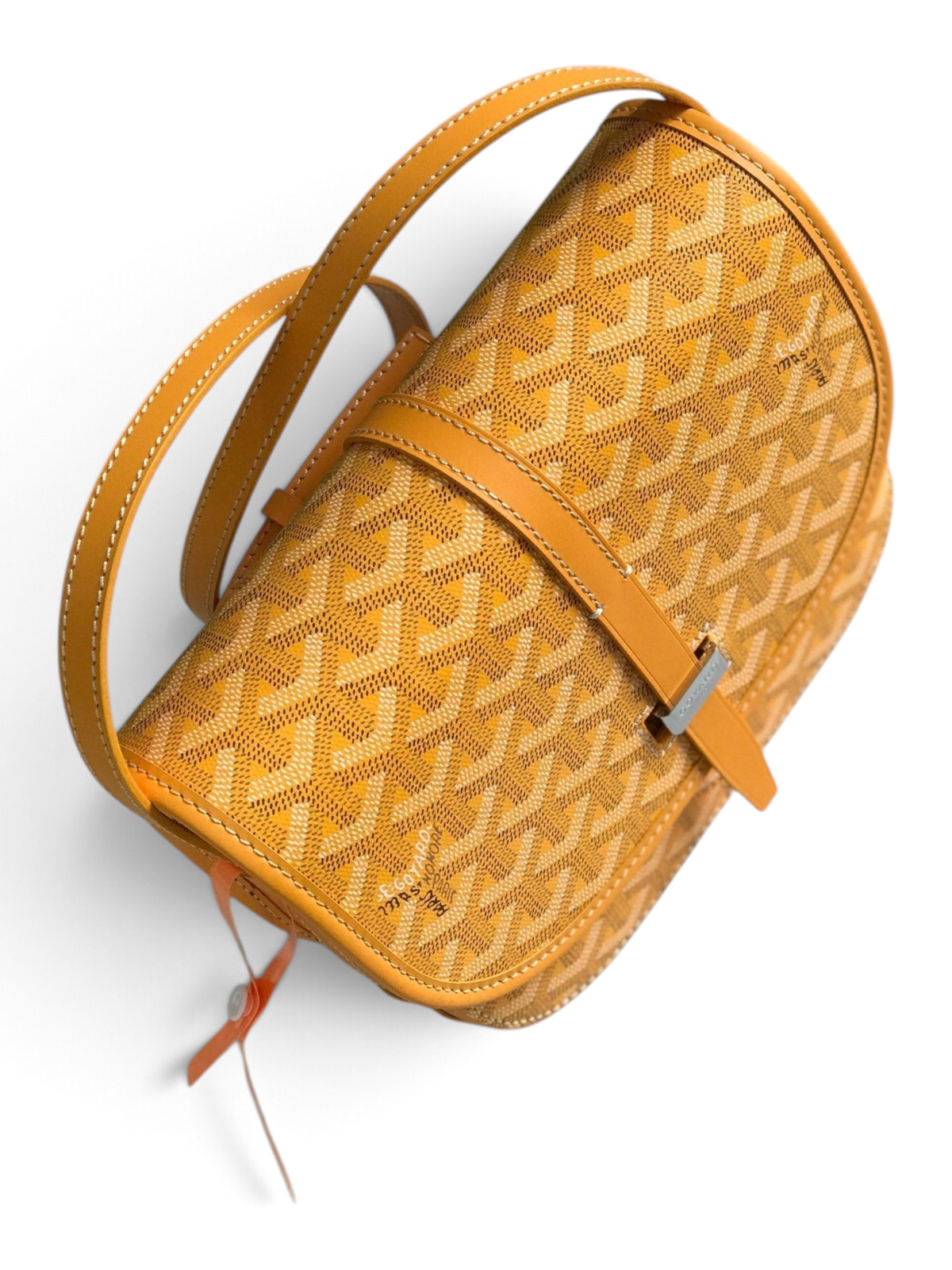 SWORD LUXURY Belvédère II messenger bag in yellow Goyardine canvas with leather trim and adjustable shoulder strap.