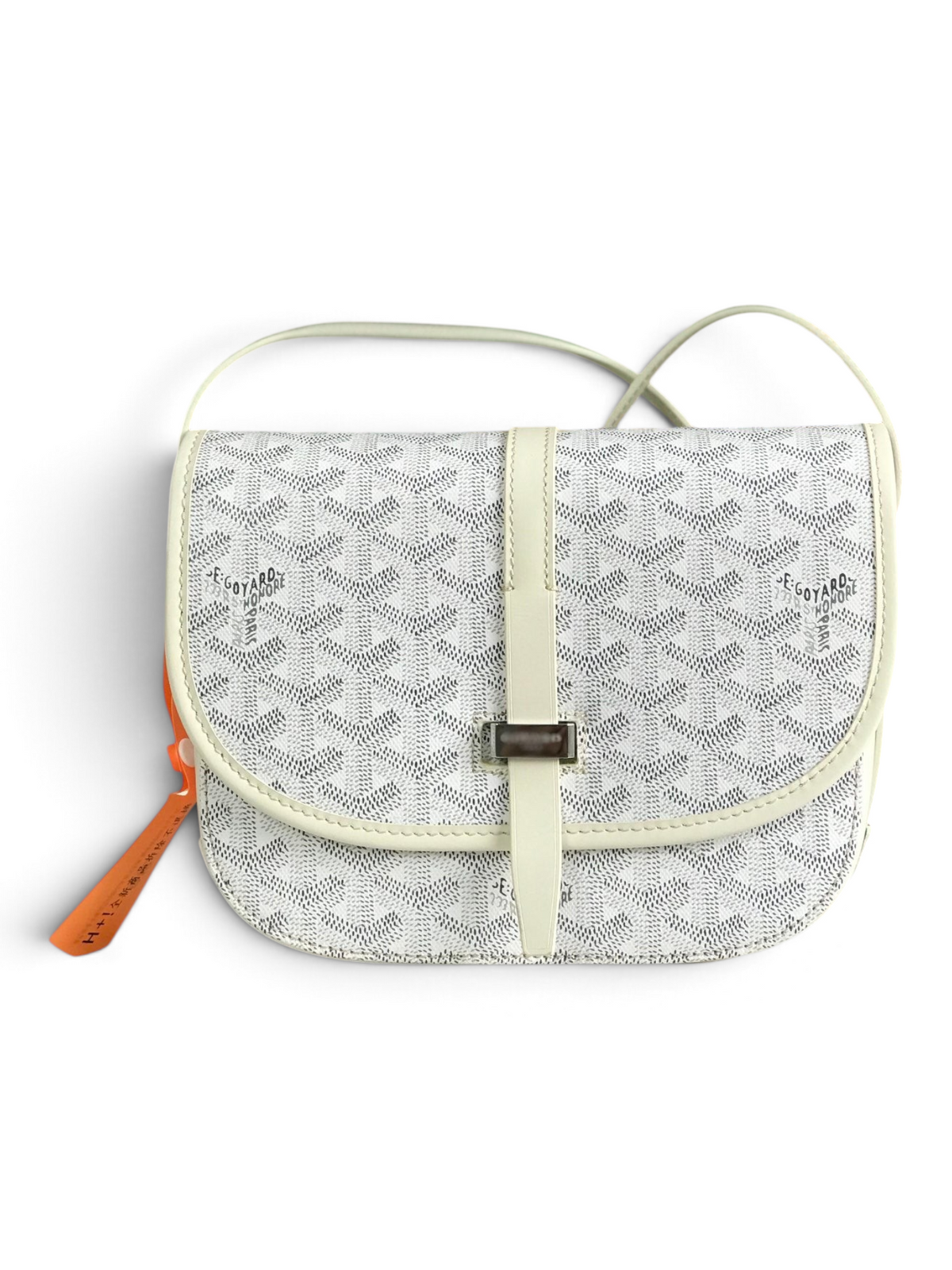 SWORD LUXURY Belvédère II messenger bag in white Goyardine canvas with leather trim and adjustable strap