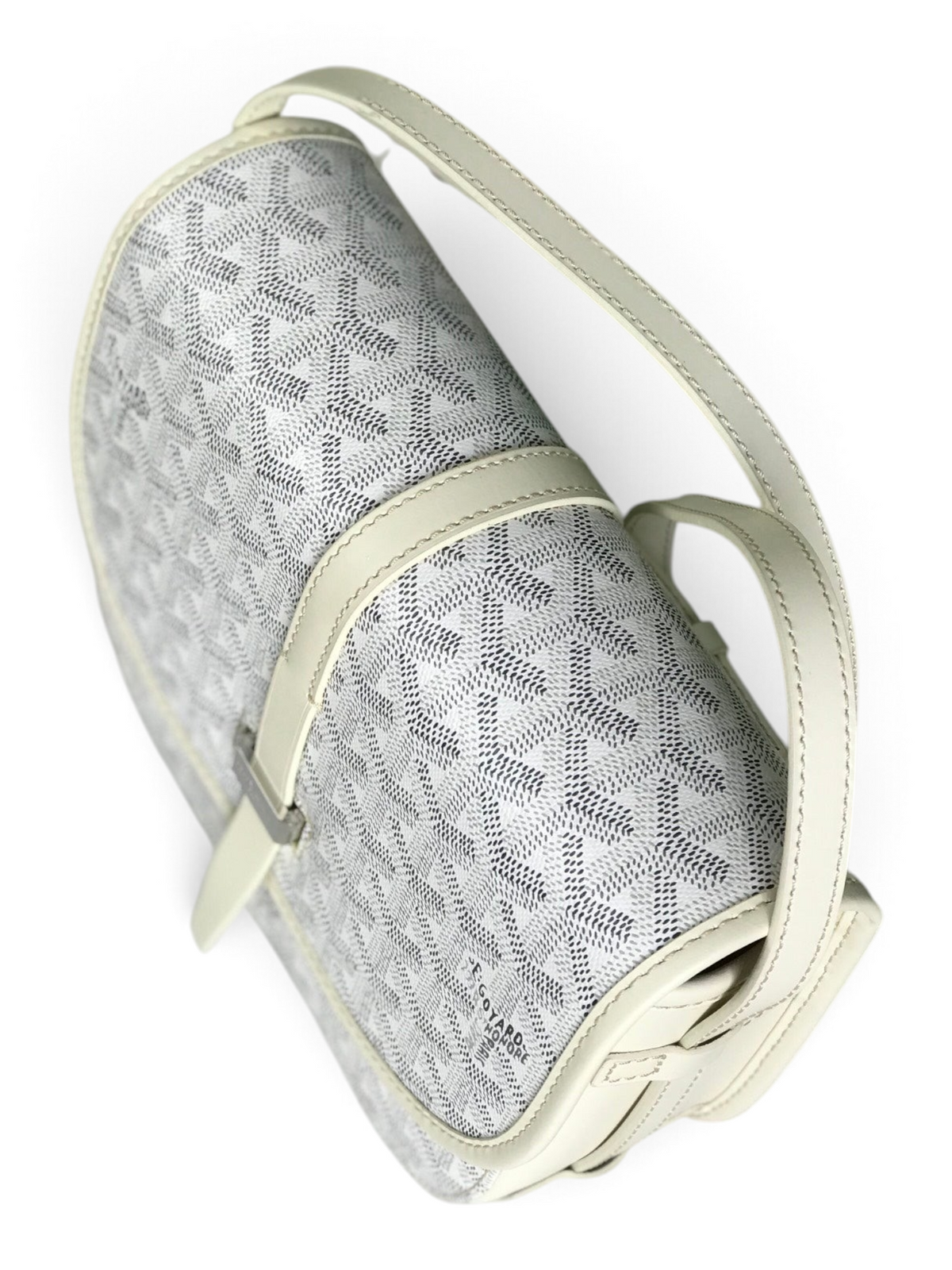 SWORD LUXURY Belvédère II white Goyardine canvas messenger bag with leather trim and adjustable strap