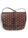 SWORD LUXURY Belvédère II messenger bag in brown Goyardine canvas with leather trim and adjustable strap.