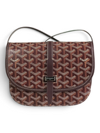 SWORD LUXURY Belvédère II messenger bag in brown Goyardine canvas with leather trim and adjustable strap.