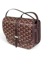 SWORD LUXURY Belvédère II messenger bag in brown Goyardine canvas with leather trim and adjustable shoulder strap.