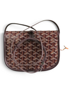 SWORD LUXURY Belvédère II messenger bag in brown Goyardine canvas with leather trim and adjustable shoulder strap.