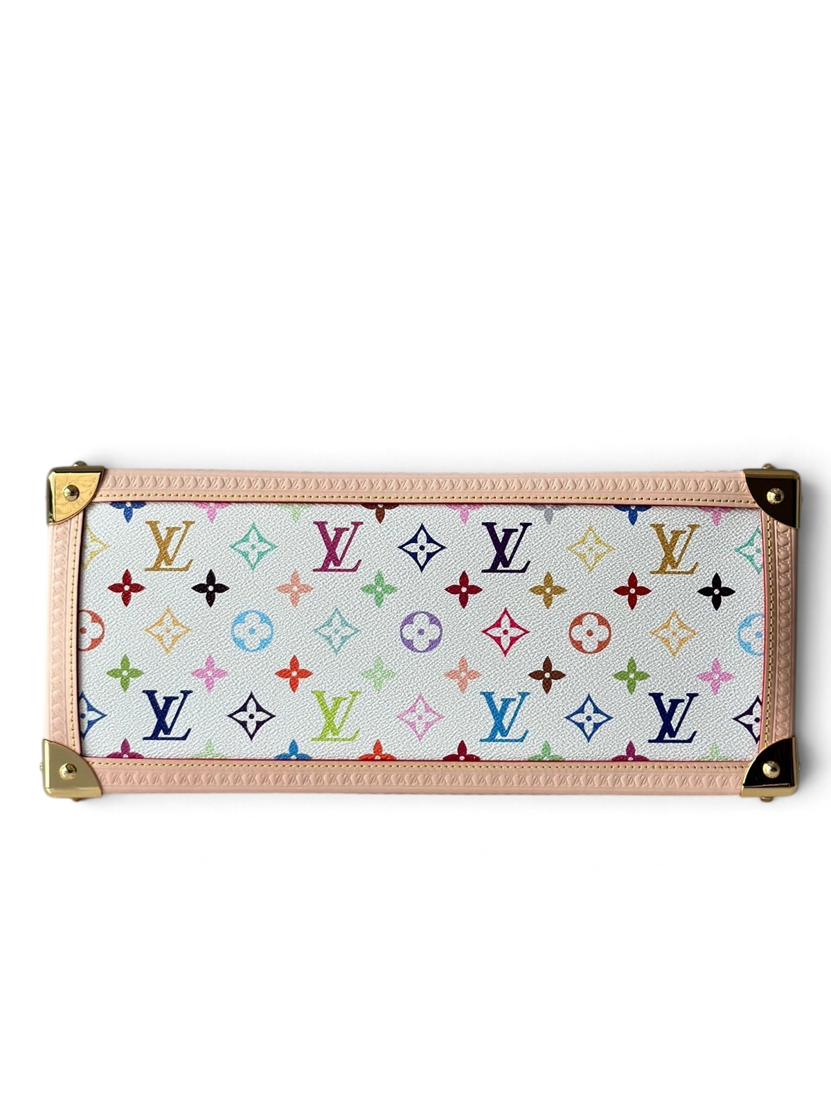SWORD LUXURY Louis Vuitton OnTheGo MM çanta, çok renkli Monogram kanvas ve altın tonlu metal köşe detaylı taban.