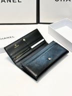 Black Leather Wallet with Embossed CC Logo